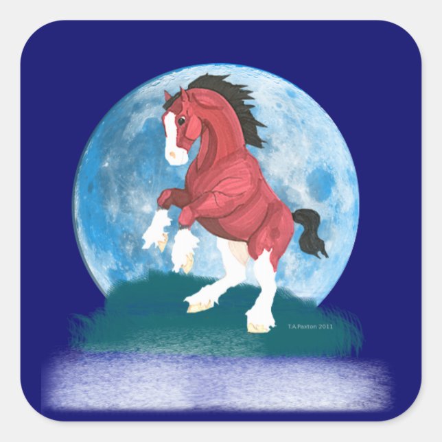 Cuadrada Pegatina de caballos Moonlight Prancer (Anverso)