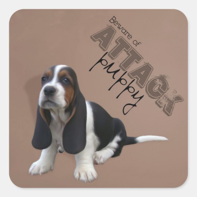 Cuadrada Pegatina de cachorro de helidos basset (Anverso)