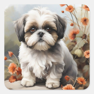 Cuadrada Pegatina de cachorros de Cute Shih Tzu