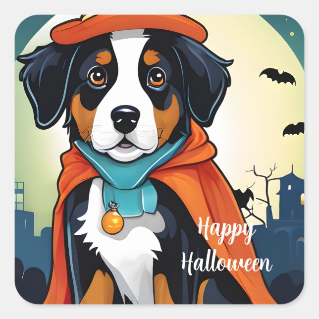 Cuadrada Pegatina de Cachorros de Perro de Halloween Bernes (Anverso)