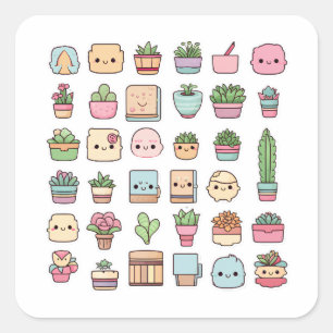 Cuadrada Pegatina de Cactus para el diario del pegatina pla