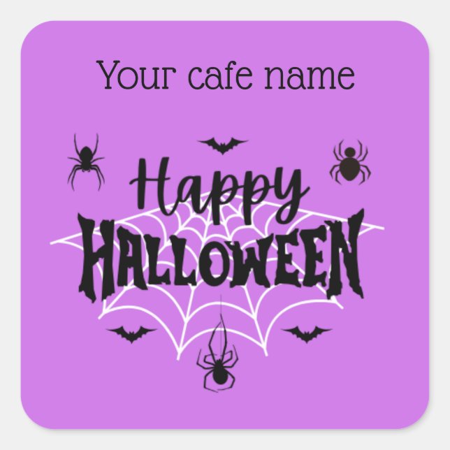 Cuadrada Pegatina de café Purple Happy Halloween (Anverso)