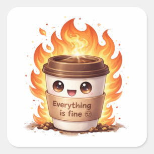 Cuadrada Pegatina de café Todo Está Bien