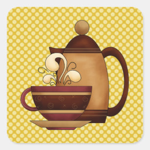 Cuadrada Pegatina De Café Y Mug