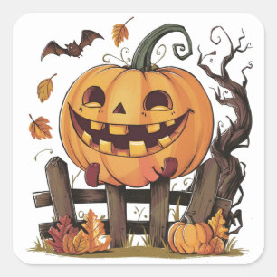 Cuadrada Pegatina de calabaza festiva de Halloween
