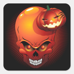 Cuadrada Pegatina de calaveras y calabazas de Halloween