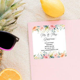 Cuadrada Pegatina de cambio de dirección en color rosa y fl