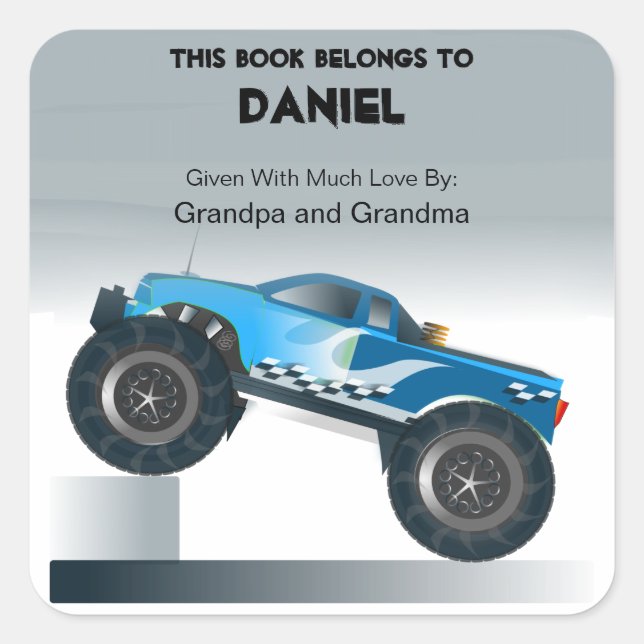 Cuadrada Pegatina de Camión de Monstruo Azul (Anverso)