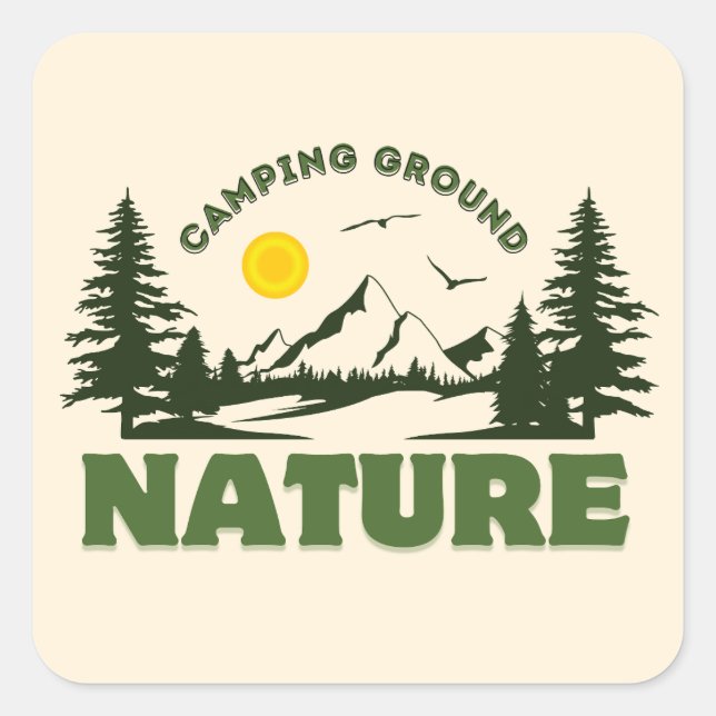 Cuadrada Pegatina de camping / al aire libre en negrita | v (Anverso)