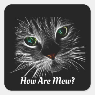 Cuadrada Pegatina de cara de gato fractal