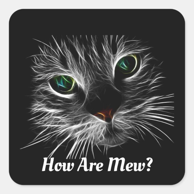 Cuadrada Pegatina de cara de gato fractal (Anverso)