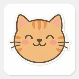 Cuadrada Pegatina de cara de gato sonriente lindo - Persona