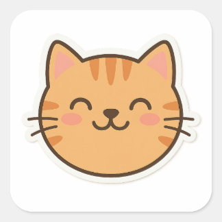 Cuadrada Pegatina de cara de gato sonriente lindo - Persona