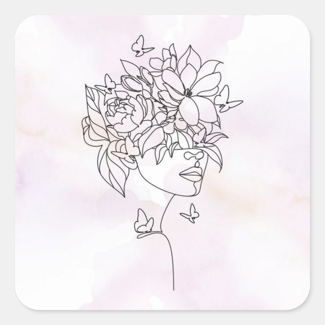 Cuadrada Pegatina de Cara Floral (Anverso)