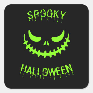 Cuadrada Pegatina de cara verde neón de Halloween espeluzna