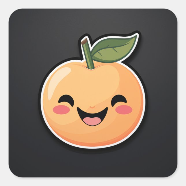 Cuadrada Pegatina de caracteres Cute Kawaii Peach (Anverso)