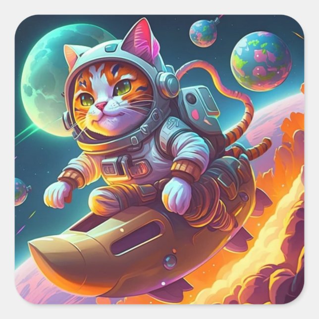 Cuadrada Pegatina de Cat de espacio (Anverso)