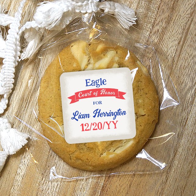 Cuadrada Pegatina de Celebración Rojo Blanco Azul (red white blue eagle court of honor party favor sticker label)