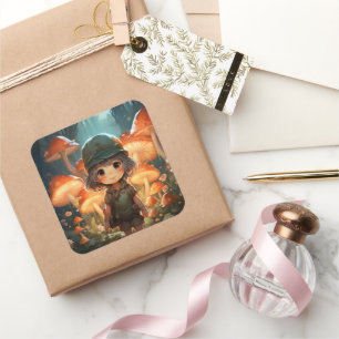 Cuadrada Pegatina de champiñones