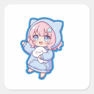 Cuadrada Pegatina de chica anime Kawaii linda