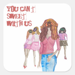 Cuadrada Pegatina de Chicas de Jelly Bean