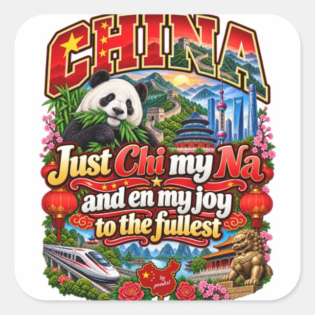 Cuadrada Pegatina de China (Anverso)
