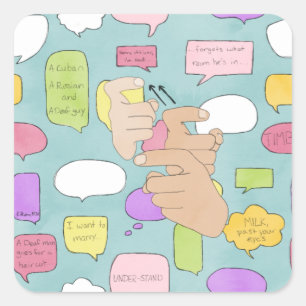 Cuadrada PEGATINA de Chistes sordos ASL