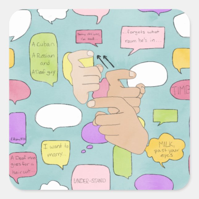 Cuadrada PEGATINA de Chistes sordos ASL (Anverso)