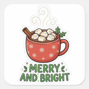 Cuadrada Pegatina de chocolate caliente Merry And Bright de
