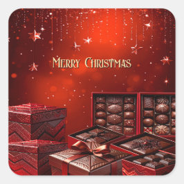 Cuadrada Pegatina de chocolate navideño