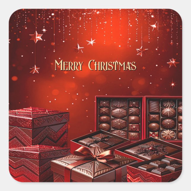 Cuadrada Pegatina de chocolate navideño (Anverso)