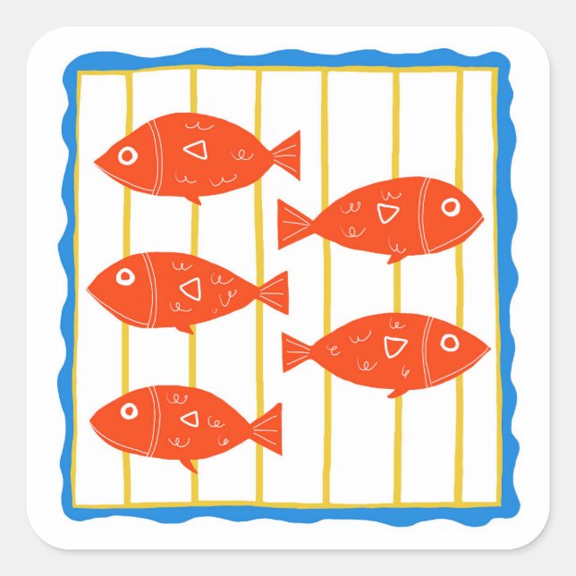 Cuadrada Pegatina de cinco peces (Anverso)