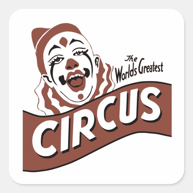 Cuadrada Pegatina de circo de payasos (Anverso)