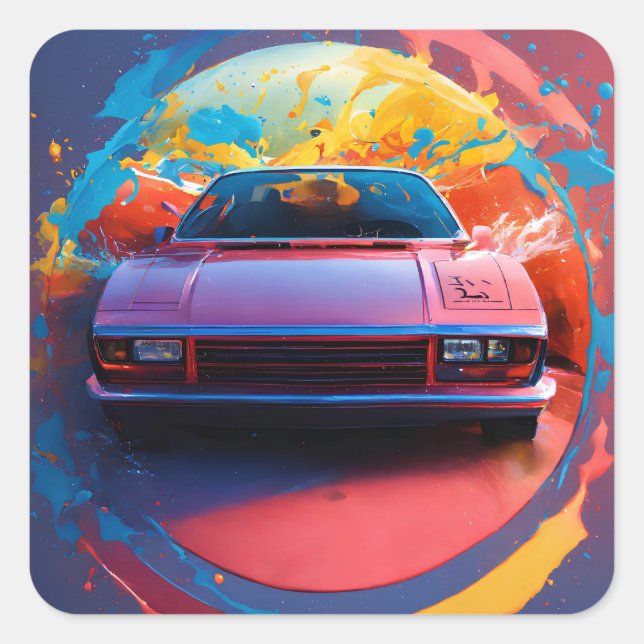 Cuadrada Pegatina de coche con estilo MultiColor (Anverso)