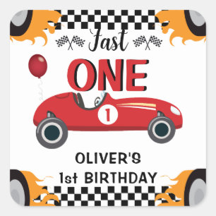 Cuadrada Pegatina de coche de carreras para cumpleaños núme