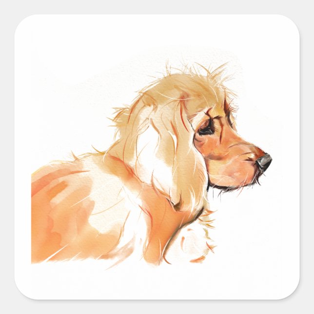 Cuadrada Pegatina de Cocker Spaniel, Arte de Perros (Anverso)