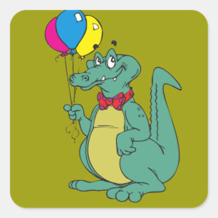 Cuadrada Pegatina de cocodrilo / caimán con globos