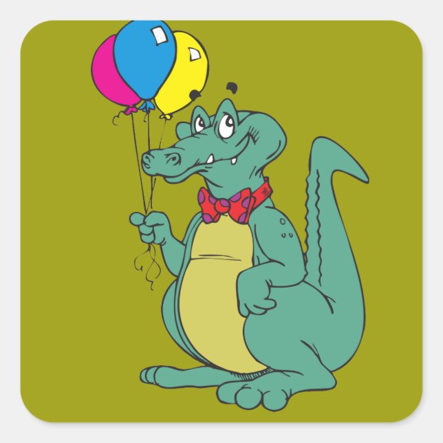 Cuadrada Pegatina de cocodrilo / caimán con globos (Anverso)