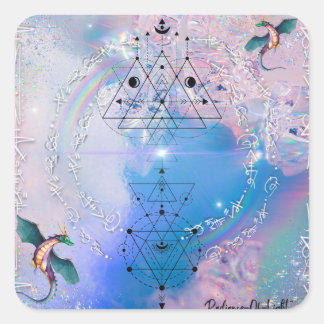 Cuadrada Pegatina de código de luz del dragón arco iris