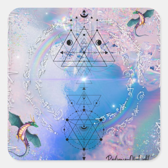 Cuadrada Pegatina de código de luz del dragón arco iris (Anverso)