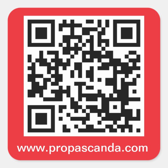 Cuadrada Pegatina de código QR (fondo rojo) (Anverso)