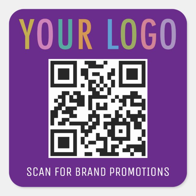 Cuadrada Pegatina de código QR morado Personalizado logotip (Anverso)