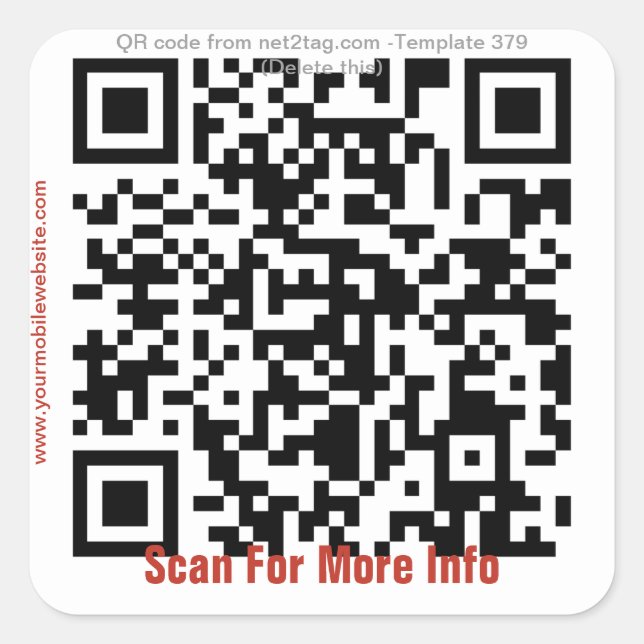 Cuadrada pegatina de código QR personalizado (plantilla de  (Anverso)