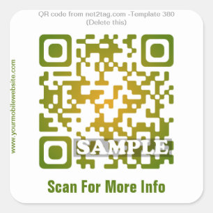 Cuadrada pegatina de código QR personalizado (plantilla de