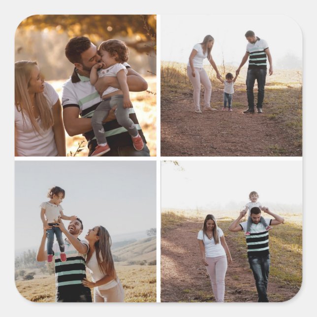 Cuadrada Pegatina de Colaje de 4 Fotos Personalizadas (Anverso)