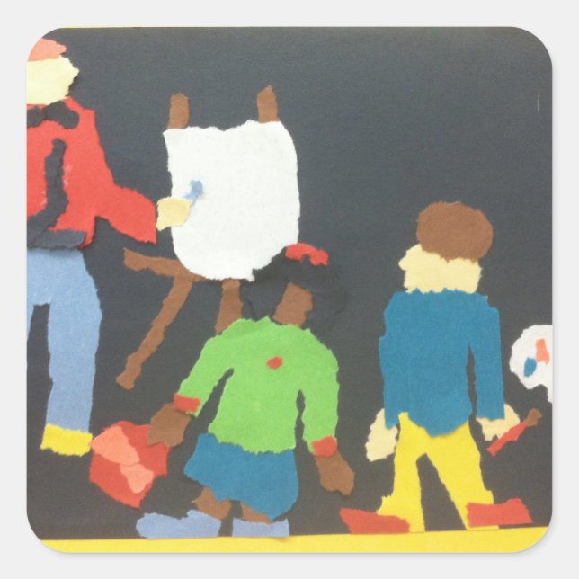 Cuadrada Pegatina de Collage de papel para estudiantes de a (Anverso)