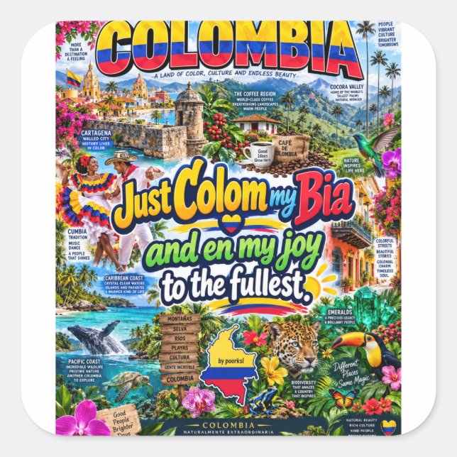 Cuadrada Pegatina de Colombia (Anverso)