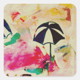 Cuadrada Pegatina de color completo de La Playa