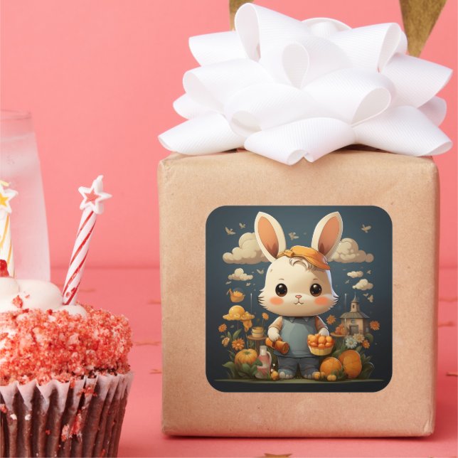 Cuadrada Pegatina de conejito (Fiesta)