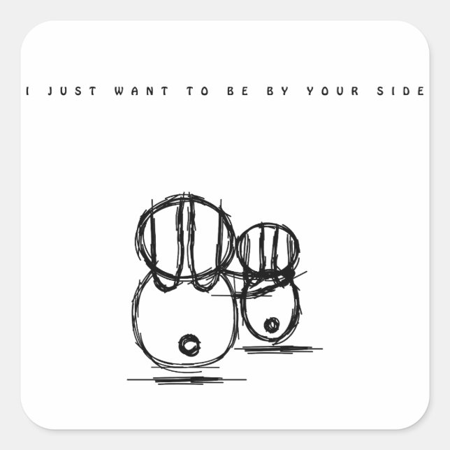 Cuadrada Pegatina de conejito de pareja linda (Anverso)